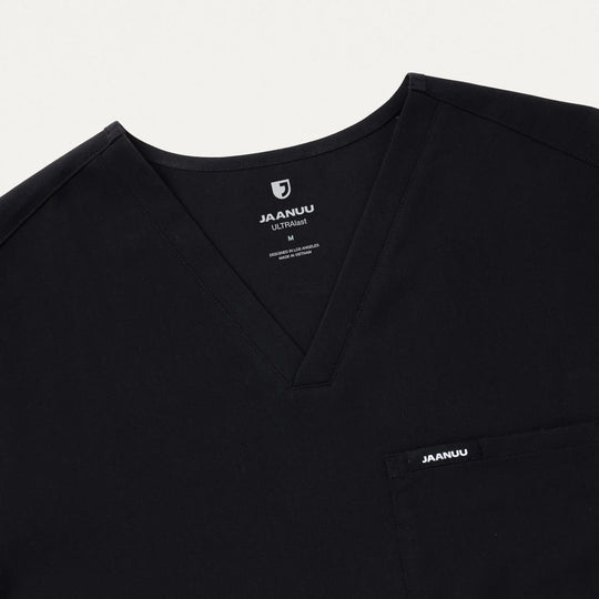 Jaanuu Scrubs Men's Holmes Slim Everyday 1-Pocket Scrub Top Black | scrub-supply.com