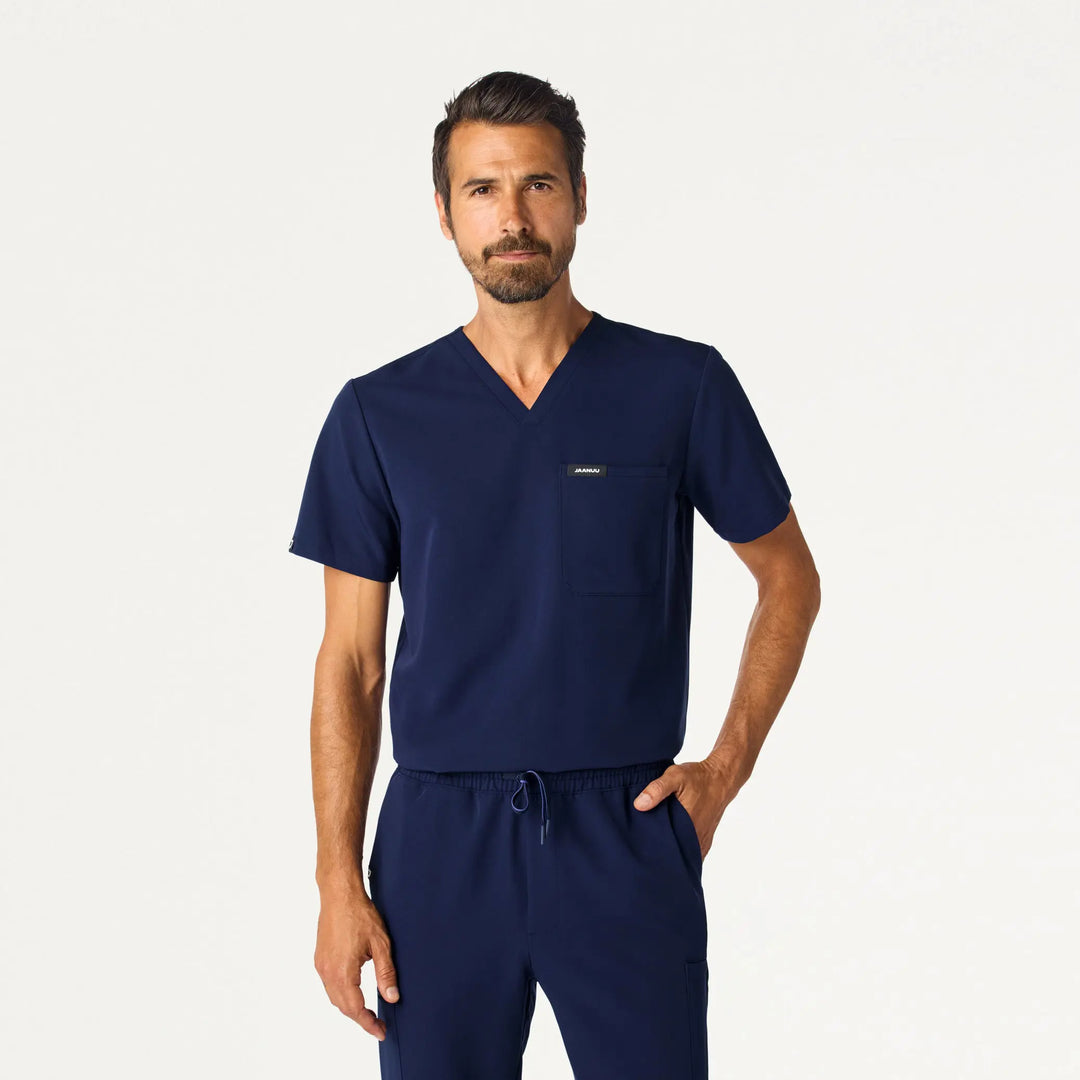 Jaanuu Scrubs Men's Holmes Slim Everyday 1-Pocket Scrub Top Midnight Navy | scrub-supply.com