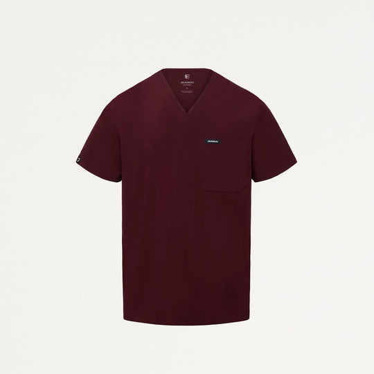 Jaanuu Scrubs Men's Rhys 1-Pocket Scrub Top Burgundy | scrub-supply.com