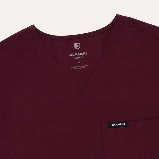 Jaanuu Scrubs Men's Rhys 1-Pocket Scrub Top Burgundy | scrub-supply.com