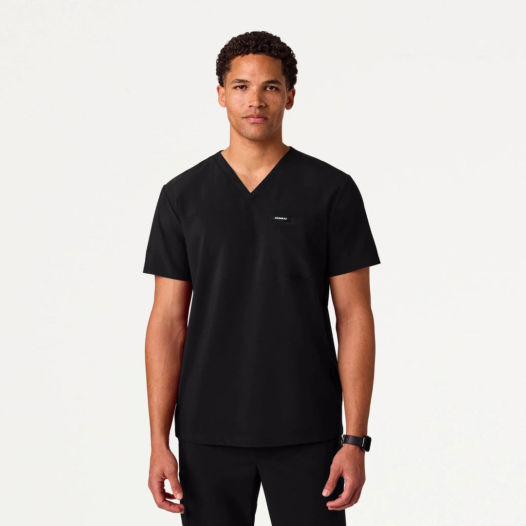 Jaanuu Scrubs Men's Holmes ULTRAlite™ 1-Pocket Scrub Top Black | scrub-supply.com