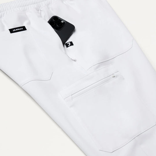 Jaanuu Scrubs Men's Osmo 8-Pocket Cargo Scrub Jogger White | scrub-supply.com