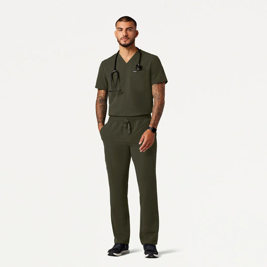 Jaanuu Scrubs Men's Rhodes Everyday Straight-Leg Scrub Pant Deep Olive | scrub-supply.com
