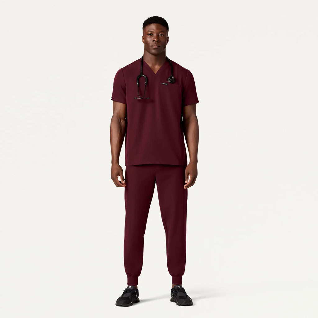 Jaanuu Scrubs Men's Osmo 8-Pocket Scrub Jogger Burgundy | scrub-supply.com