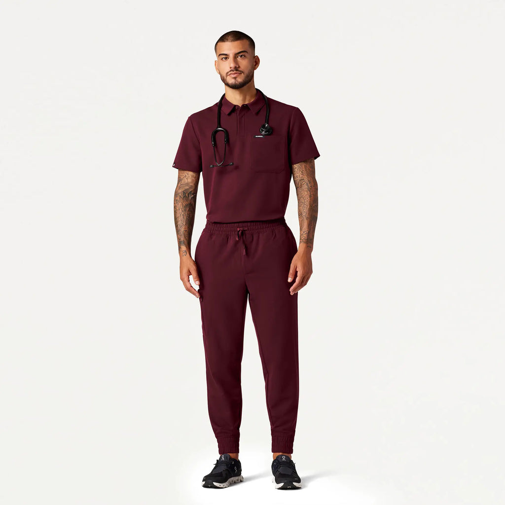 Jaanuu Scrubs Men's Cobot 8-Pocket Scrub Jogger Burgundy | scrub-supply.com