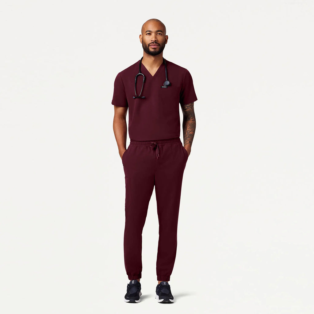 Jaanuu Scrubs Men's Rhodes Slim Crossover Scrub Jogger Burgundy | scrub-supply.com