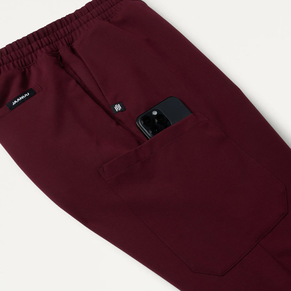 Jaanuu Scrubs Men's Rhodes Slim Crossover Scrub Jogger Burgundy | scrub-supply.com