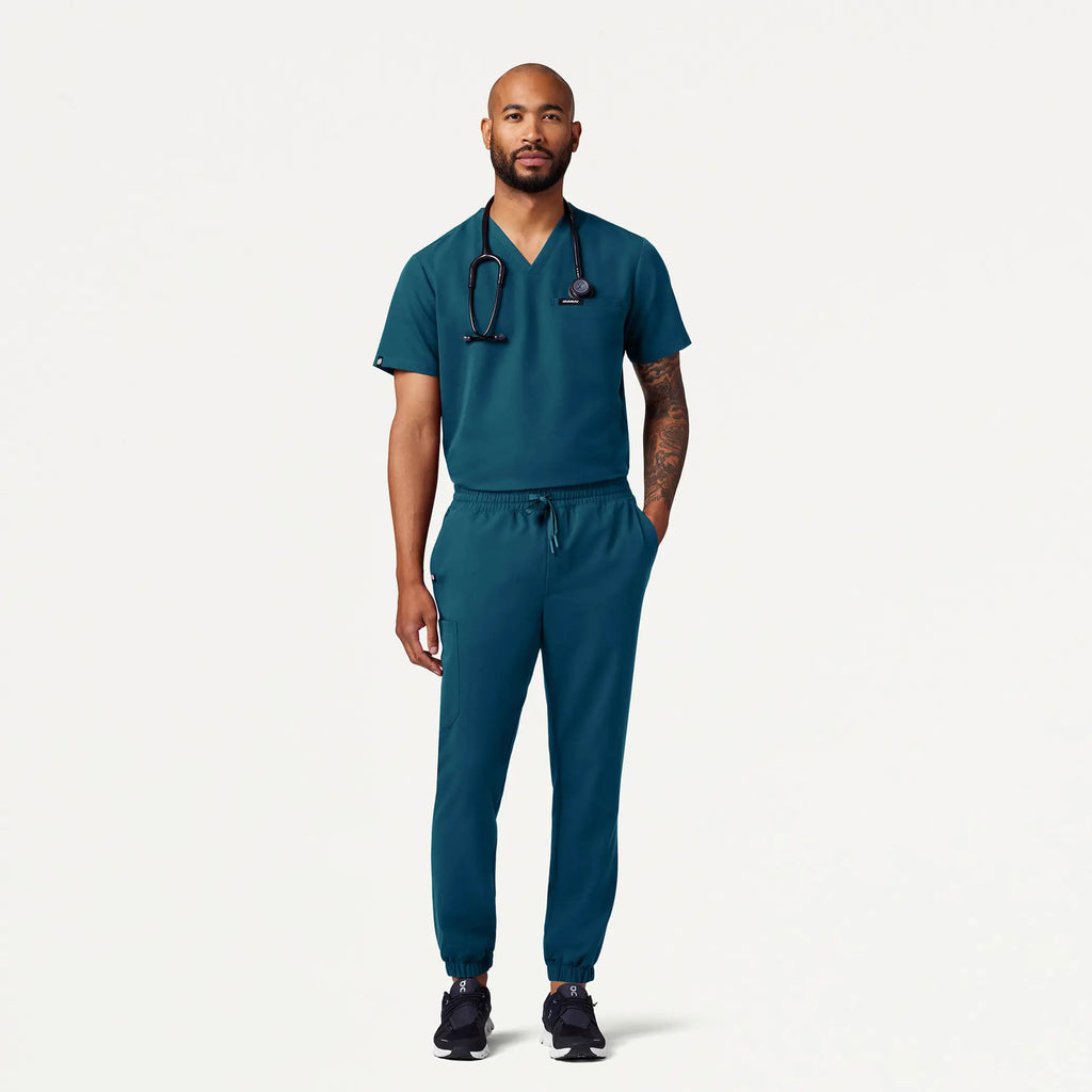 Jaanuu Scrubs Men's Rhodes Slim Crossover Scrub Jogger Caribbean Blue | scrub-supply.com