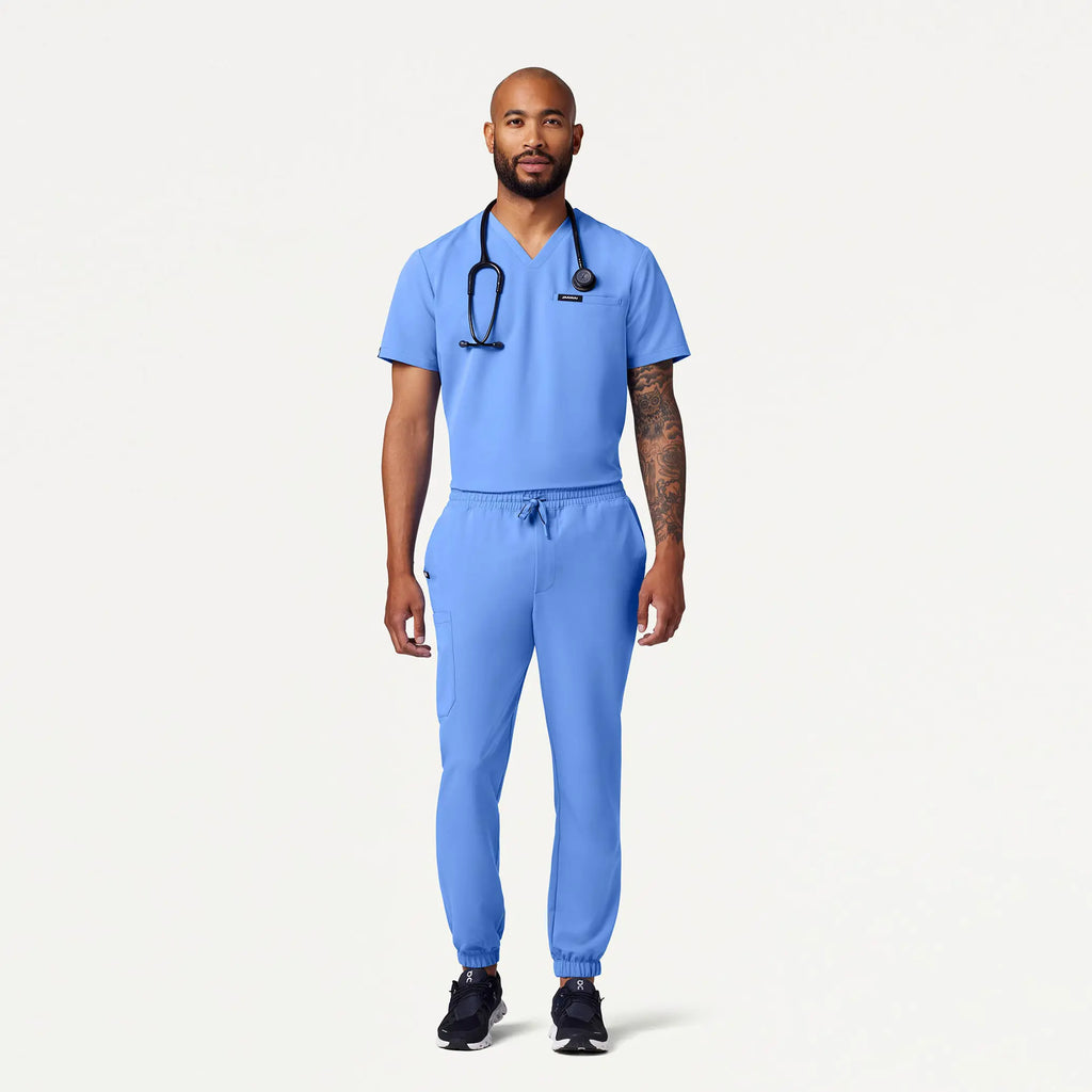 Jaanuu Scrubs Men's Rhodes Slim Crossover Scrub Jogger Ceil Blue | scrub-supply.com