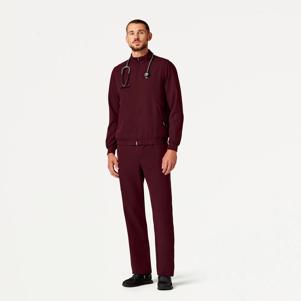 Jaanuu Scrubs Men's Wolfe Everyday 6-Pocket Scrub Jacket Burgundy | scrub-supply.com