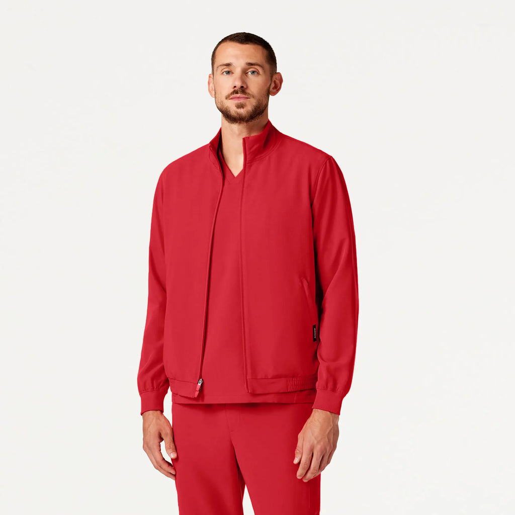 Jaanuu Scrubs Men's Wolfe Everyday 6-Pocket Scrub Jacket Brilliant Red | scrub-supply.com