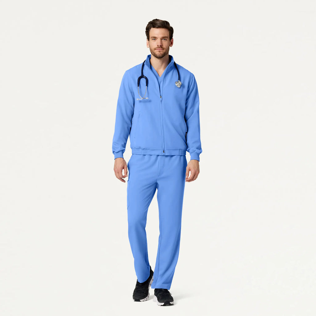 Jaanuu Scrubs Men's Wolfe Everyday 6-Pocket Scrub Jacket Ceil Blue | scrub-supply.com