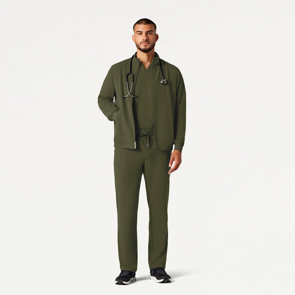 Jaanuu Scrubs Men's Wolfe Everyday 6-Pocket Scrub Jacket Olive | scrub-supply.com