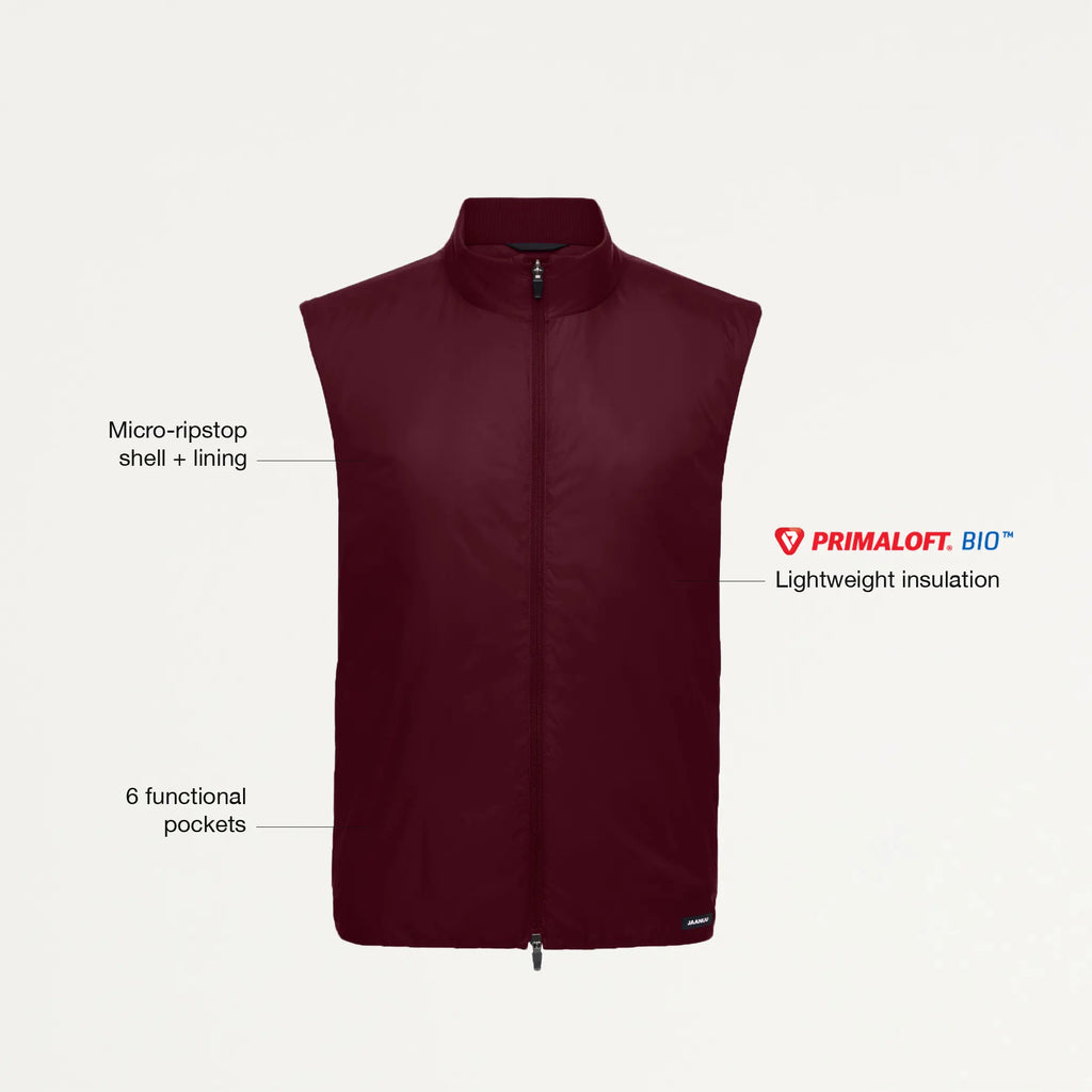 Jaanuu Scrubs Men's Phantom Insulated Vest Burgundy | scrub-supply.com