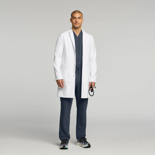 Jaanuu Scrubs Men's Apex 39" White Coat White | scrub-supply.com