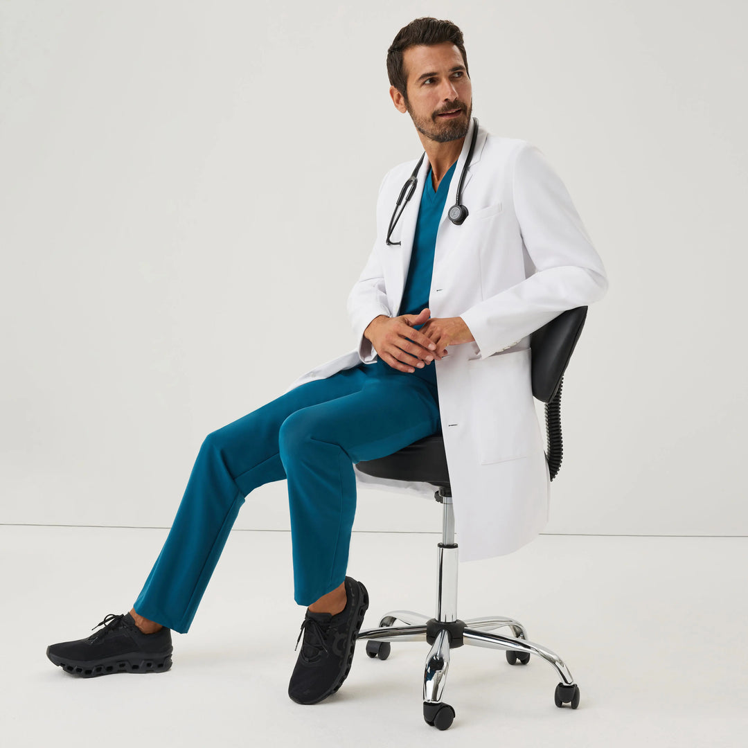 Jaanuu Scrubs Men's Apex 39" White Coat White | scrub-supply.com