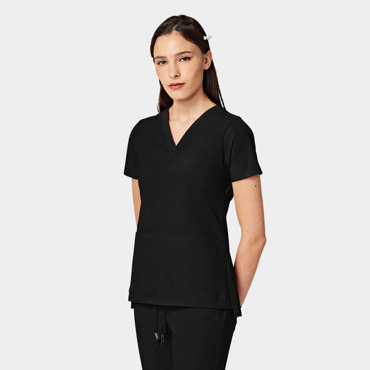 Parkley Scrubs Women's Cressy ABC Two Pocket V-Neck Scrub Top Black | scrub-supply.com