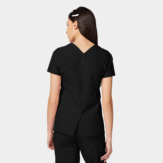 Parkley Scrubs Women's Cressy ABC Two Pocket V-Neck Scrub Top Black | scrub-supply.com