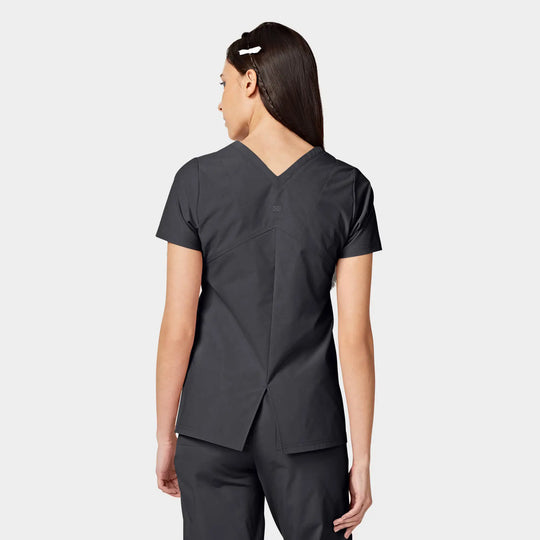 Parkley Scrubs Women's Cressy ABC Two Pocket V-Neck Scrub Top Charcoal | scrub-supply.com