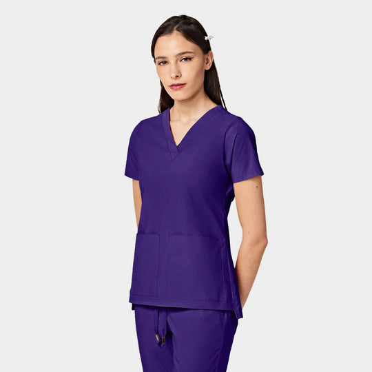 Parkley Scrubs Women's Cressy ABC Two Pocket V-Neck Scrub Top Dark Purple | scrub-supply.com