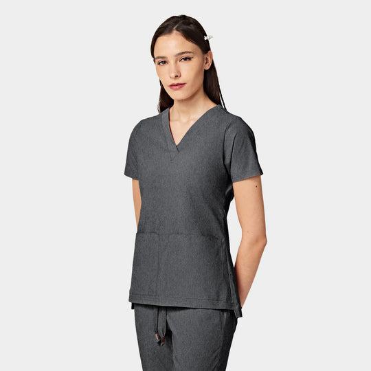 Parkley Scrubs Women's Cressy ABC Two Pocket V-Neck Scrub Top Heather Grey | scrub-supply.com