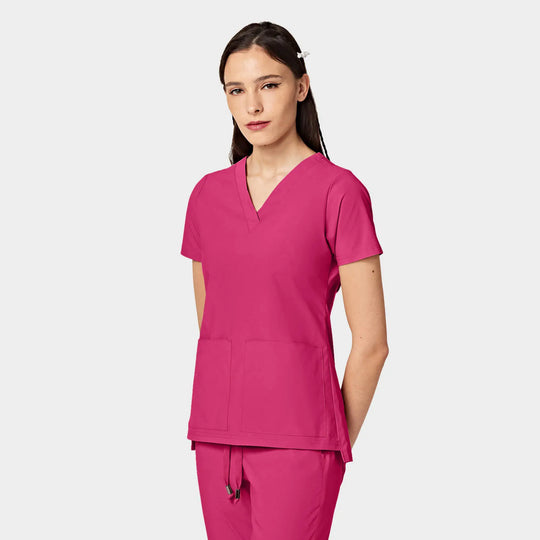 Parkley Scrubs Women's Cressy ABC Two Pocket V-Neck Scrub Top Hot Pink | scrub-supply.com