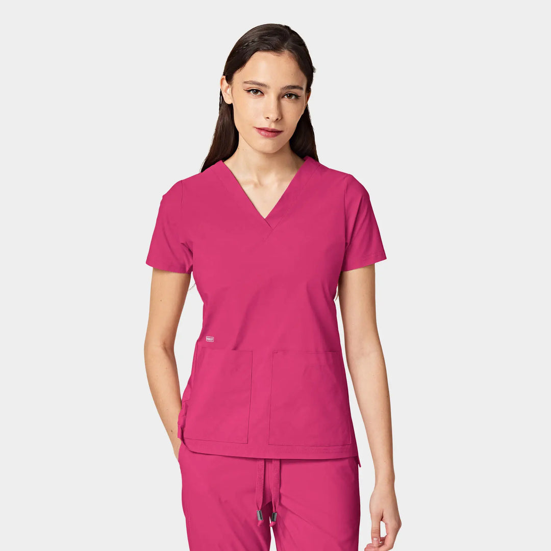 Parkley Scrubs Women's Cressy ABC Two Pocket V-Neck Scrub Top Hot Pink | scrub-supply.com