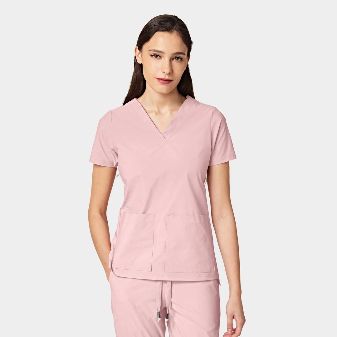 Parkley Scrubs Women's Cressy ABC Two Pocket V-Neck Scrub Top Light Pink | scrub-supply.com