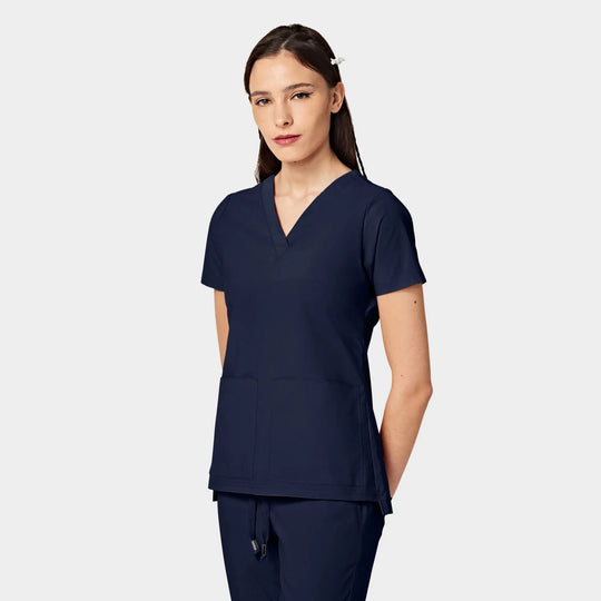 Parkley Scrubs Women's Cressy ABC Two Pocket V-Neck Scrub Top Navy | scrub-supply.com