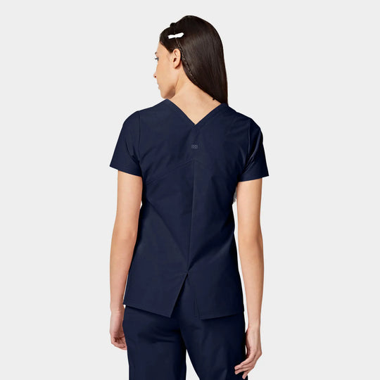 Parkley Scrubs Women's Cressy ABC Two Pocket V-Neck Scrub Top Navy | scrub-supply.com
