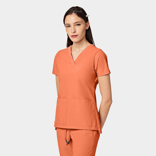 Parkley Scrubs Women's Cressy ABC Two Pocket V-Neck Scrub Top Tangerine | scrub-supply.com