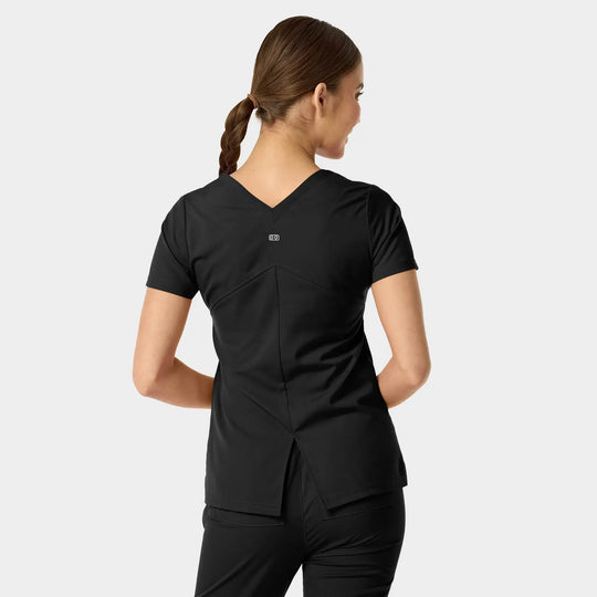 Parkley Scrubs Women's Astrid Kinetic Two Pocket V-Neck Scrub Top Black | scrub-supply.com