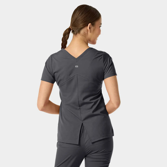 Parkley Scrubs Women's Astrid Kinetic Two Pocket V-Neck Scrub Top Charcoal | scrub-supply.com