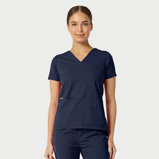 Parkley Scrubs Women's Astrid Kinetic Two Pocket V-Neck Scrub Top Navy | scrub-supply.com