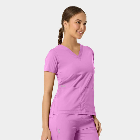 Parkley Scrubs Women's Astrid Kinetic Two Pocket V-Neck Scrub Top Pink Purple | scrub-supply.com