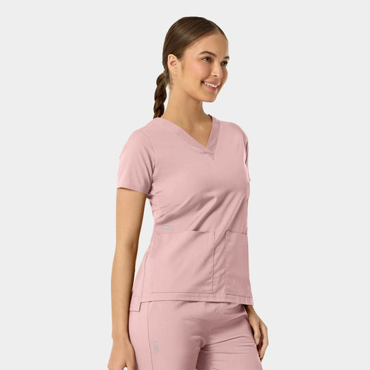 Parkley Scrubs Women's Astrid Kinetic Two Pocket V-Neck Scrub Top Rose | scrub-supply.com