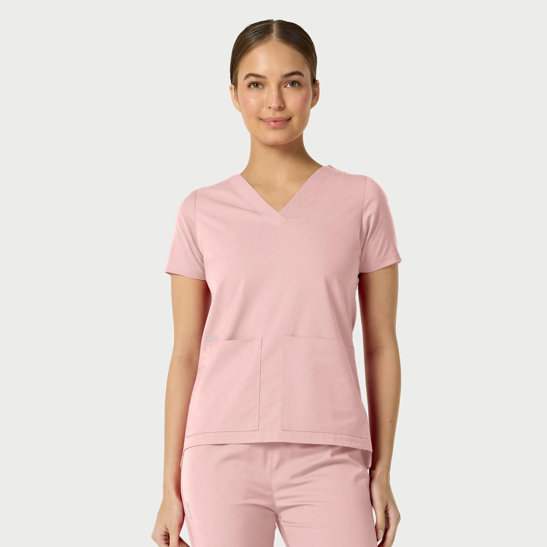 Parkley Scrubs Women's Astrid Kinetic Two Pocket V-Neck Scrub Top Rose | scrub-supply.com