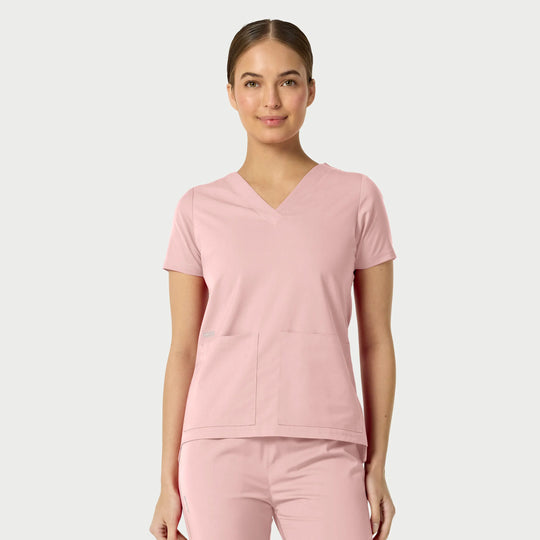 Parkley Scrubs Women's Astrid Kinetic Two Pocket V-Neck Scrub Top Rose | scrub-supply.com