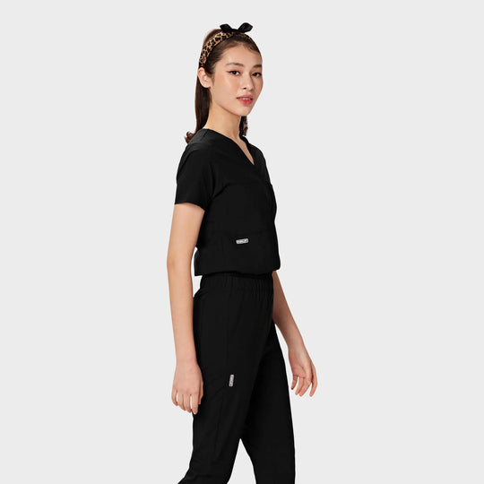 Parkley Scrubs Women's Valencia ABC Tuck Band V-Neck Scrub Top Black | scrub-supply.com