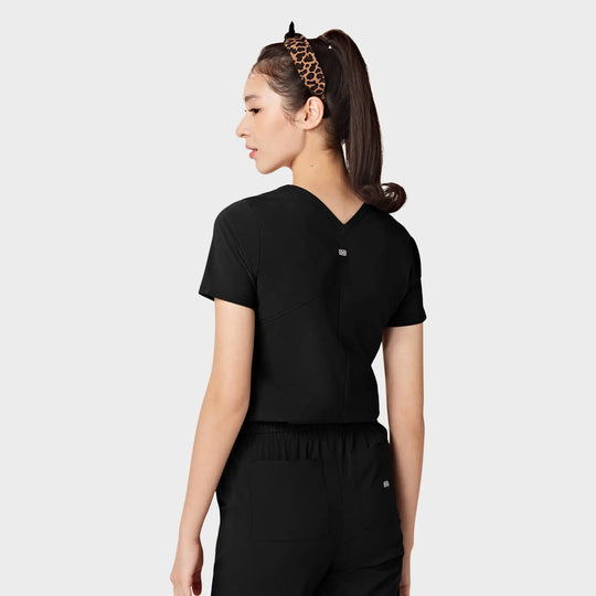 Parkley Scrubs Women's Valencia ABC Tuck Band V-Neck Scrub Top Black | scrub-supply.com
