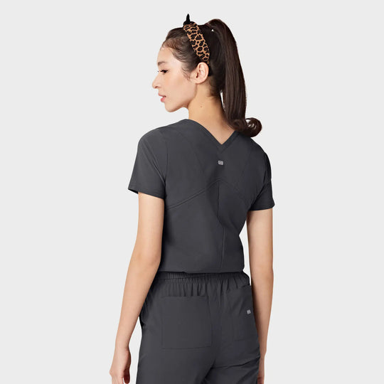 Parkley Scrubs Women's Valencia ABC Tuck Band V-Neck Scrub Top Charcoal | scrub-supply.com