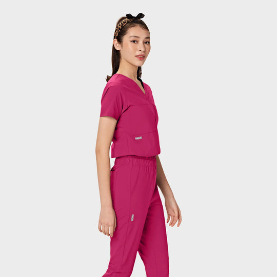 Parkley Scrubs Women's Valencia ABC Tuck Band V-Neck Scrub Top Hot Pink | scrub-supply.com