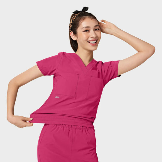 Parkley Scrubs Women's Valencia ABC Tuck Band V-Neck Scrub Top Hot Pink | scrub-supply.com