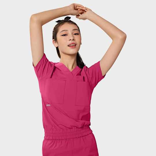 Parkley Scrubs Women's Valencia ABC Tuck Band V-Neck Scrub Top Hot Pink | scrub-supply.com