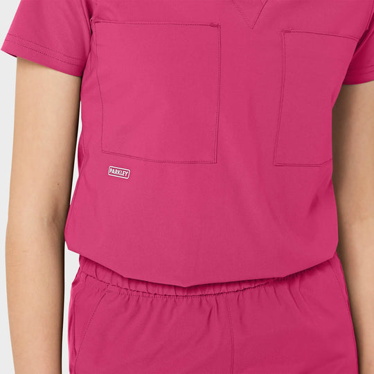 Parkley Scrubs Women's Valencia ABC Tuck Band V-Neck Scrub Top Hot Pink | scrub-supply.com
