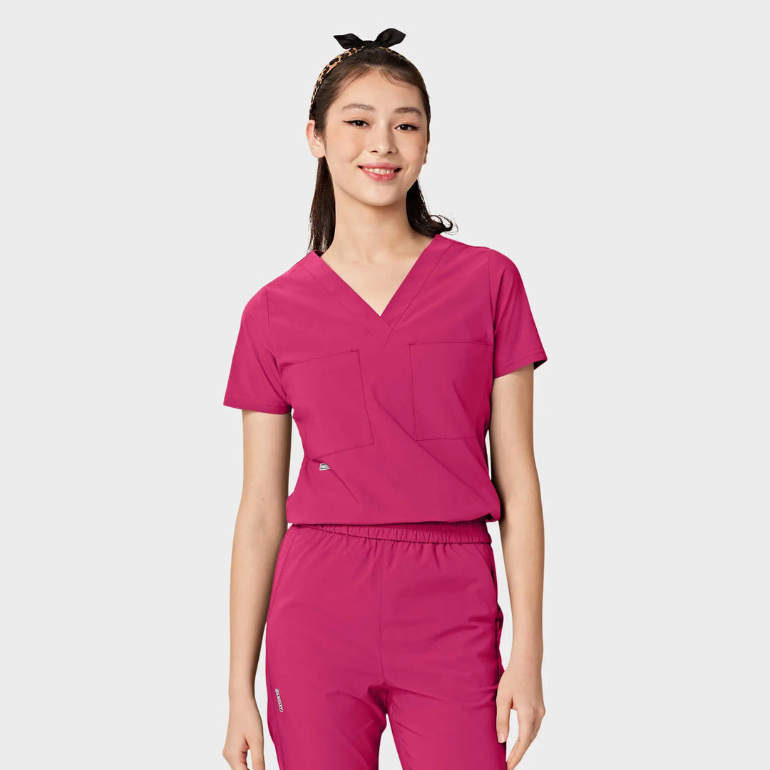 Parkley Scrubs Women's Valencia ABC Tuck Band V-Neck Scrub Top Hot Pink | scrub-supply.com