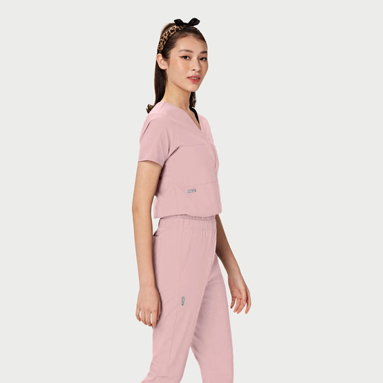 Parkley Scrubs Women's Valencia ABC Tuck Band V-Neck Scrub Top Light Pink | scrub-supply.com