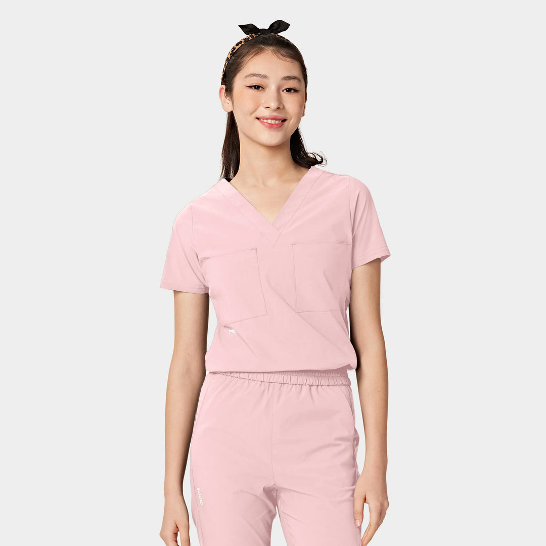 Parkley Scrubs Women's Valencia ABC Tuck Band V-Neck Scrub Top Light Pink | scrub-supply.com