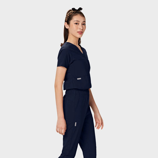 Parkley Scrubs Women's Valencia ABC Tuck Band V-Neck Scrub Top Navy | scrub-supply.com