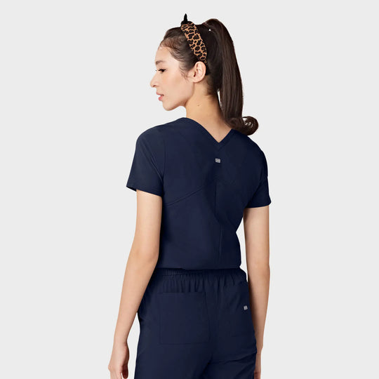 Parkley Scrubs Women's Valencia ABC Tuck Band V-Neck Scrub Top Navy | scrub-supply.com